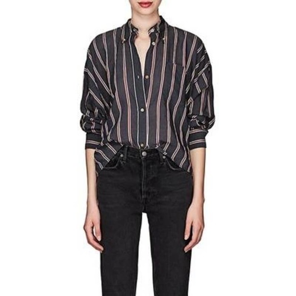 Isabel Marant Black Striped Button-Up Blouse